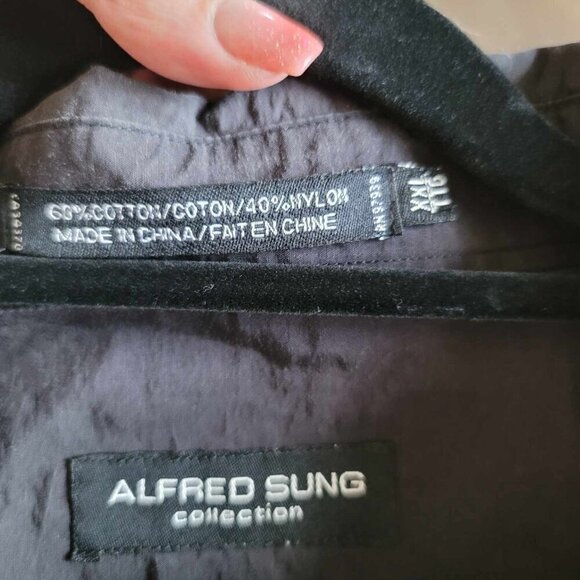 Alfred Sung NWOT Men's black button up top with one front pocket. - Picture 3 of 5